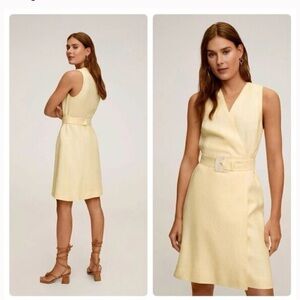 Mango Light Yellow Belted Midi Dress